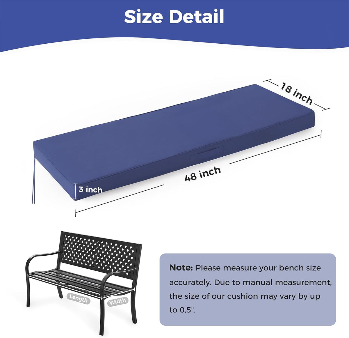 IPYNBAP Outdoor Bench Cushion Waterproof, 48x18x3 Inch, Navy Blue