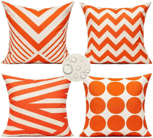 All Smiles Outdoor Waterproof Throw Pillow Covers 18X18 Set of 4,Orange Decorative Cushion Covers Boho Decorations Outside for Patio Furniture Porch Seat Chair Couch Sofa Living Room Geometric