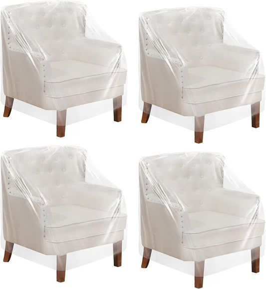 Tudomro 4 Pcs Outdoor Clear Plastic Chair Covers Waterproof Dust Proof