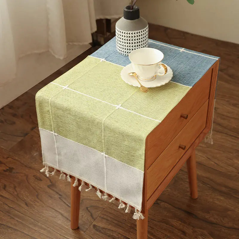 Minimalist Linen-Cotton Stain-Resistant Dust Cover Set - Home Care Dust Covers for Bedside Table, Light Luxury Audio, Microwave Oven (Simple Modern Style)