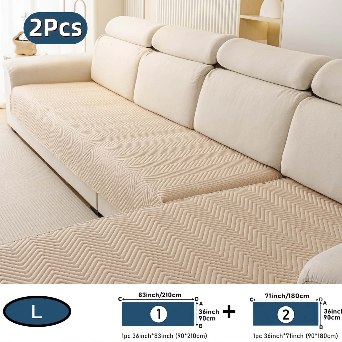 2 PCS Waterproof  Sofa cover, Thick Quilted Non-Slip Couch Seat Covers, Soft Couch Protector, Pet-Friendly Washable Sofa Protector for Living Room，Large Size Sectional Sofa Pads for Chaise & L-Shaped Sofa, Washable Dustproof Sofa Slipcover Set