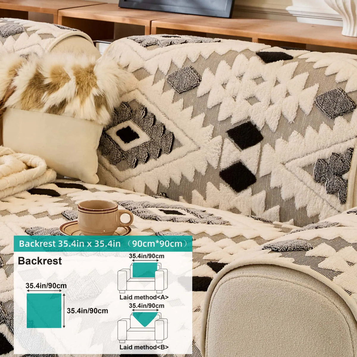 Boho Style Geometric Pattern Quilted Sofa Cover, Couch Cover, Soft Comfortable Dustproof Slipcover, Sofa Protector & Cushion Cover for Home Living Room, Bedroom, Hotel & Dormitory #GLOBAL PICKS