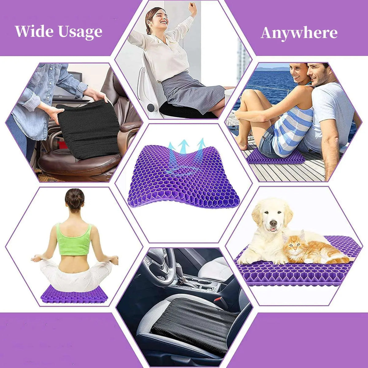 Double-Layer Extra-Thick Gel Seat Cushion — Honeycomb Breathable Pad  Ideal for Camping, Office Use, Car Travel, Wheelchairs, and Fishing — Non-Slip & Portable Chair Cushion | Designed for Outdoor Activities and Travel