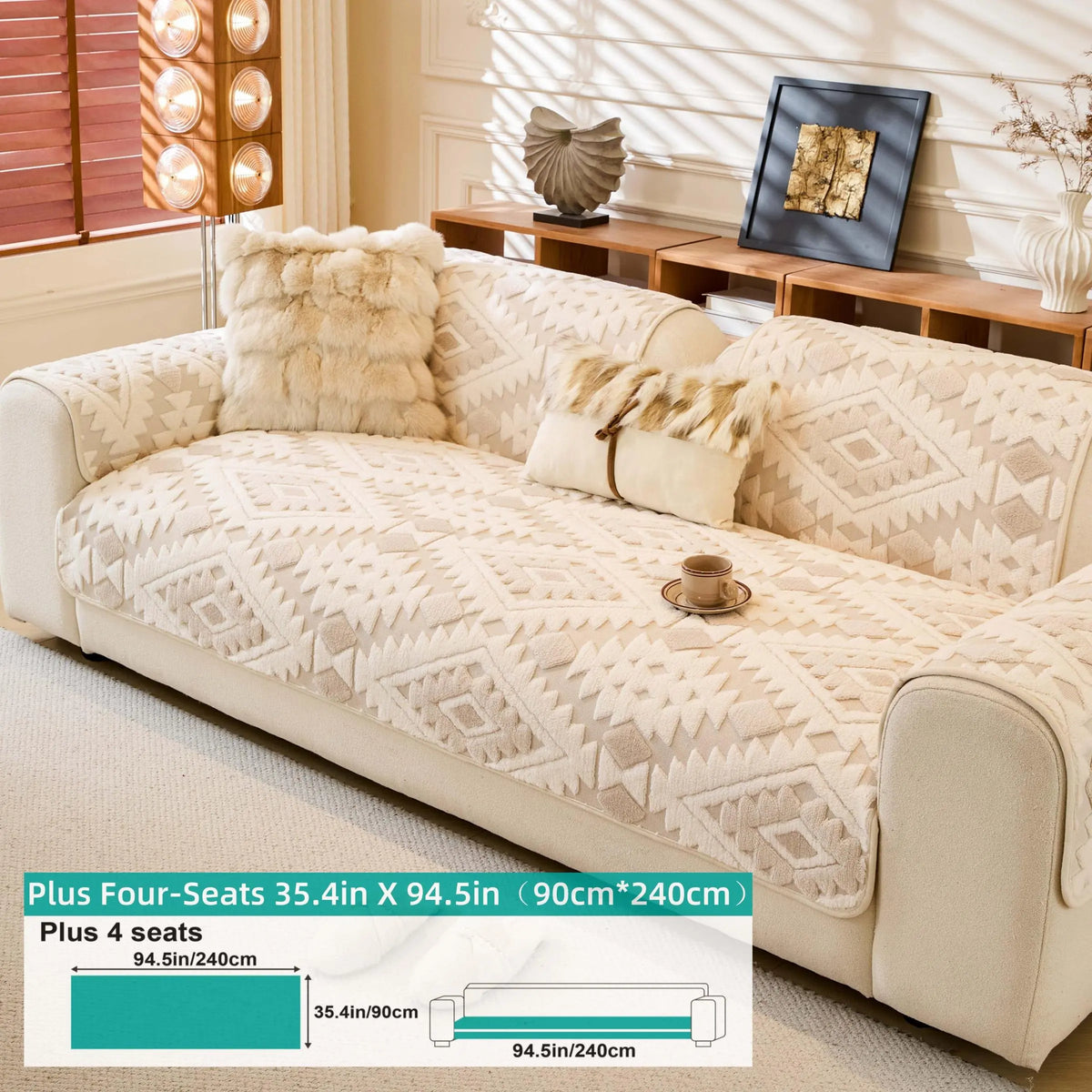 Boho Style Geometric Pattern Quilted Sofa Cover, Couch Cover, Soft Comfortable Dustproof Slipcover, Sofa Protector & Cushion Cover for Home Living Room, Bedroom, Hotel & Dormitory #GLOBAL PICKS