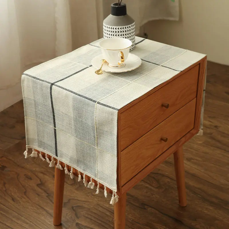 Minimalist Linen-Cotton Stain-Resistant Dust Cover Set - Home Care Dust Covers for Bedside Table, Light Luxury Audio, Microwave Oven (Simple Modern Style)