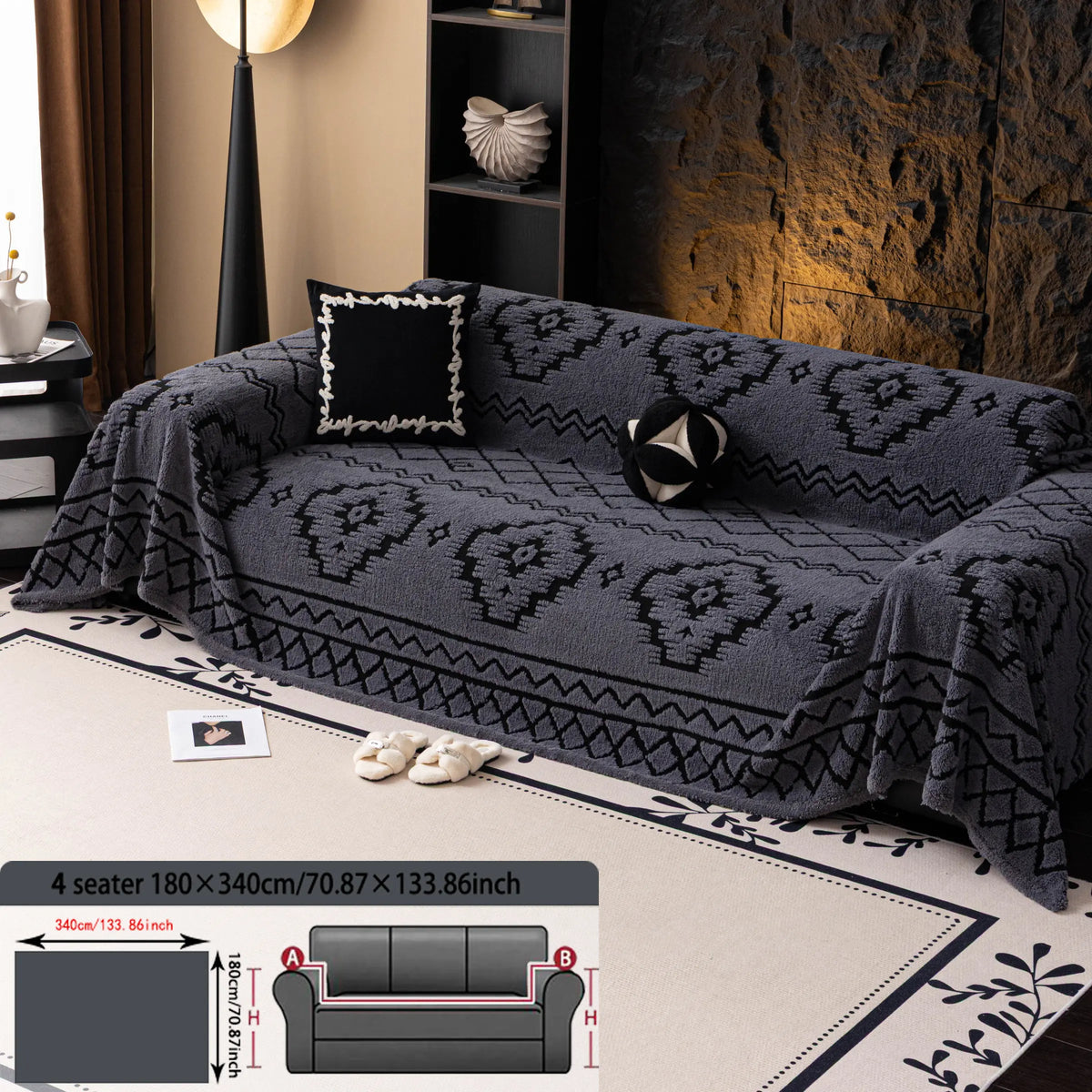 Geometric Pattern Sofa Cover, 1 Count Soft Dustproof Slipcover For Sofa, Soft Sofa Protector to Protect Couches in Living Room & Office, Couch Covers, Home Decor #GLOBAL PICKS