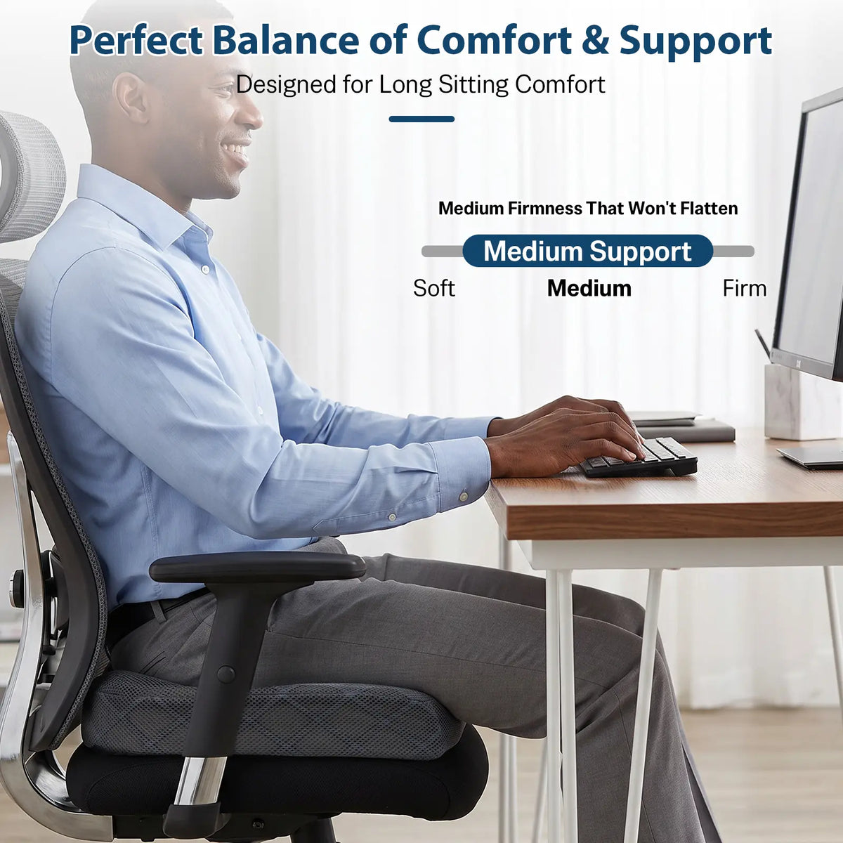 Ergonomic Memory Foam Seat Cushion for Office Chair, Car & Home, Donut Pillow with Portable Handle, Non-Slip Bottom, Washable Cover for Tailbone & Hip Support