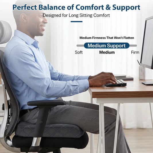 Ergonomic Memory Foam Seat Cushion for Office Chair, Car & Home, Donut Pillow with Portable Handle, Non-Slip Bottom, Washable Cover for Tailbone & Hip Support