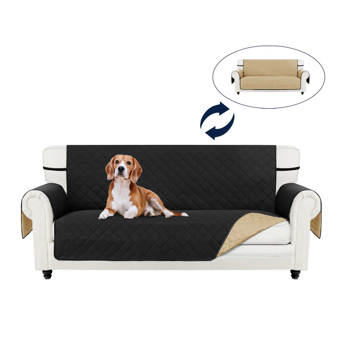PureFit Reversible Sofa Cover - Washable, Water-Resistant Quilted Slipcover with Elastic Straps, Non-Slip Pet Protector for 1/2/3-Seater Cushions, Dust Protection, All Seasons Living Room Decor, Multi-Size Fit, Sofa Covers Washable, Two Seater,sohochic