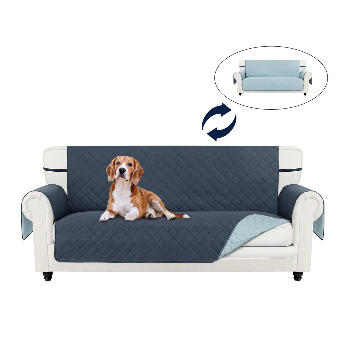 PureFit Reversible Sofa Cover - Washable, Water-Resistant Quilted Slipcover with Elastic Straps, Non-Slip Pet Protector for 1/2/3-Seater Cushions, Dust Protection, All Seasons Living Room Decor, Multi-Size Fit, Sofa Covers Washable, Two Seater,sohochic