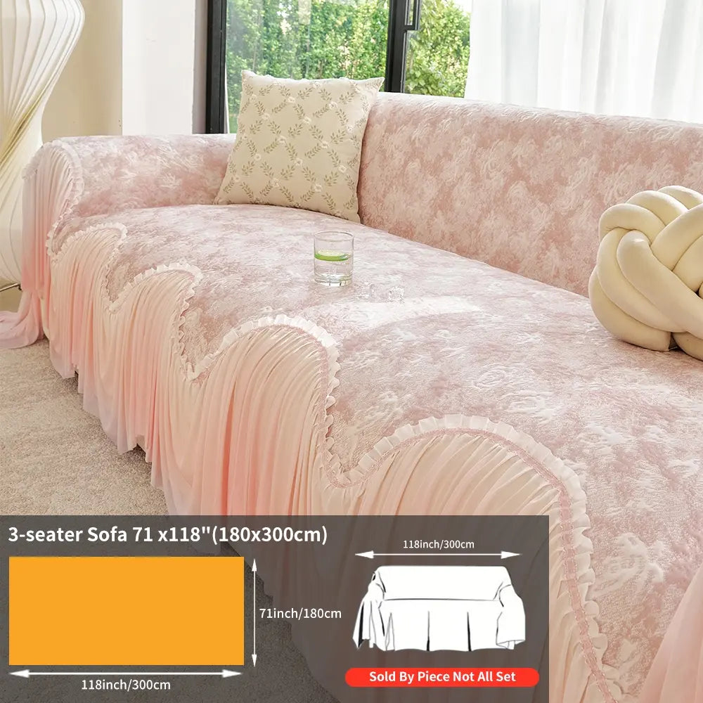 French Floral Edge Sofa Cover, Sofa Protector, All-Season Reusable Dust Cover, Classic Style Home Decor, Washable Couch Protector