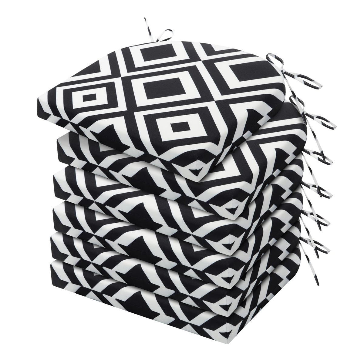 HARBOREST Outdoor Chair Cushions Set of 4, Water Resistant Patio Chair Cushions with Ties, Outdoor Seat Cushions for Patio Furniture, 17"x16"x2", Black/White Diamond