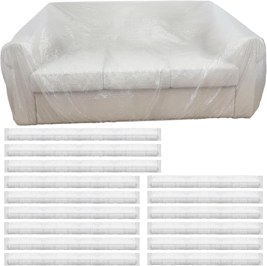 15 Pcs Disposable Furniture Dust Covers with Elastic, Plastic Dust Cover for Sofa Chair Dining Table TV Stand, Extra Large Clear Couch Bed Protector Covers for Moving and Storage, 3 Sizes (3XL 6L 6M)