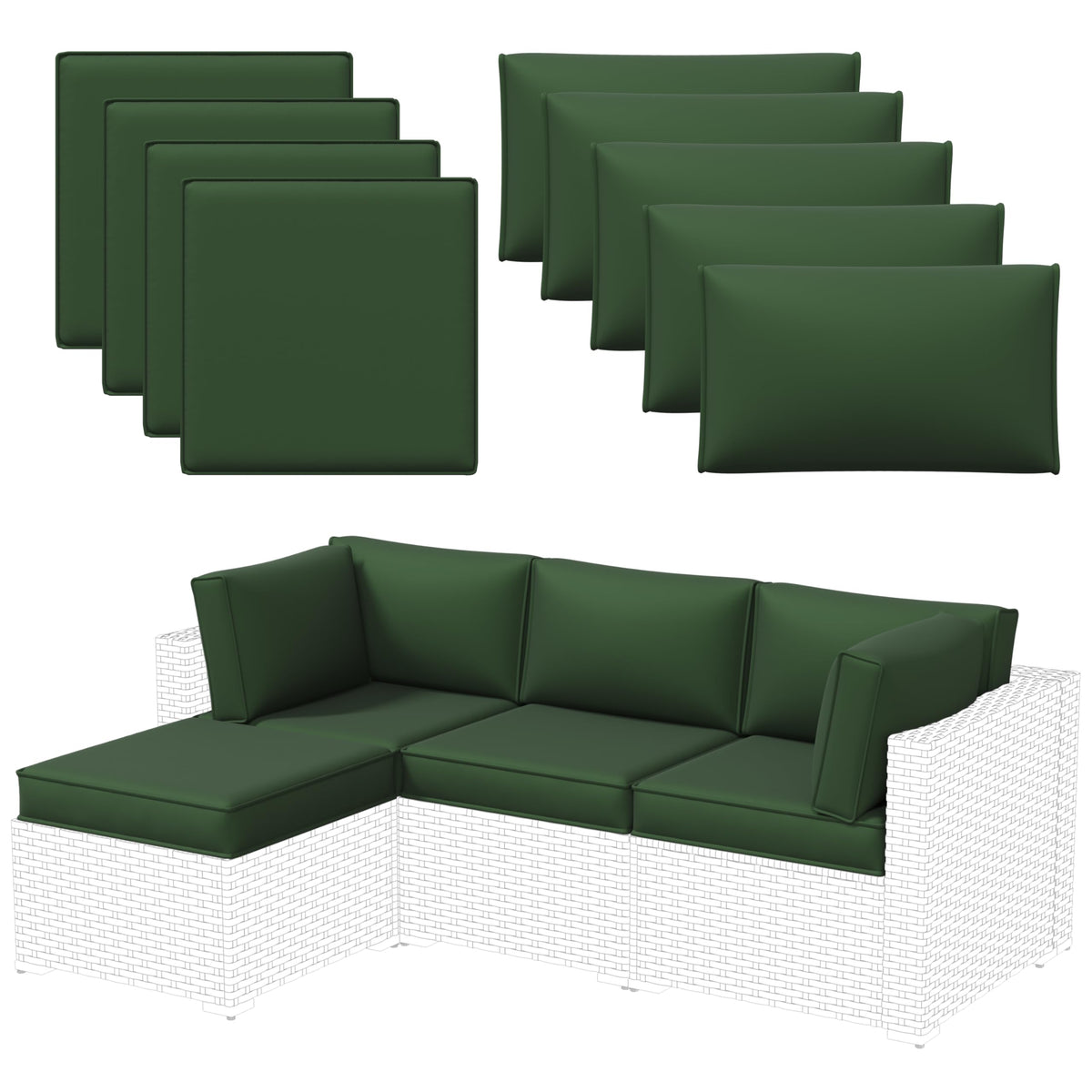 Aoxun Outdoor Replacement Cushions for Patio Furniture, Waterproof Sofa Cushion for 6-Seat Rattan Wicker Sectional Patio Conversation Sets, 14-Piece Cushions Set for L-Shape Couch, Navy