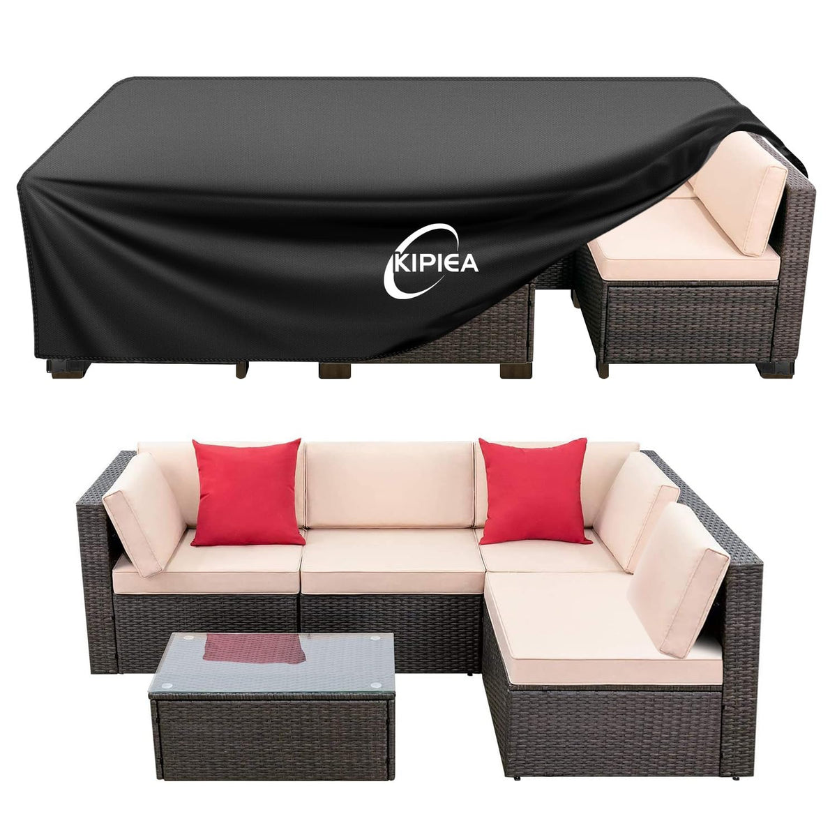 Kipiea Patio Furniture Covers Waterproof Winter, Heavy-Duty Outdoor Furniture Set Covers for Table Chairs, Anti-UV, No Tears or Fading (110" L x 84" W x 28" H)
