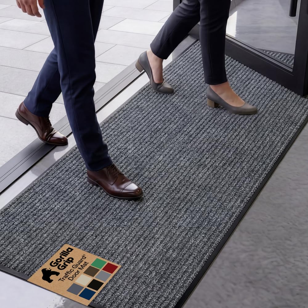 GORILLA GRIP Traffic Guard Indoor Outdoor Heavy Duty Door Mat, 72x48 Black