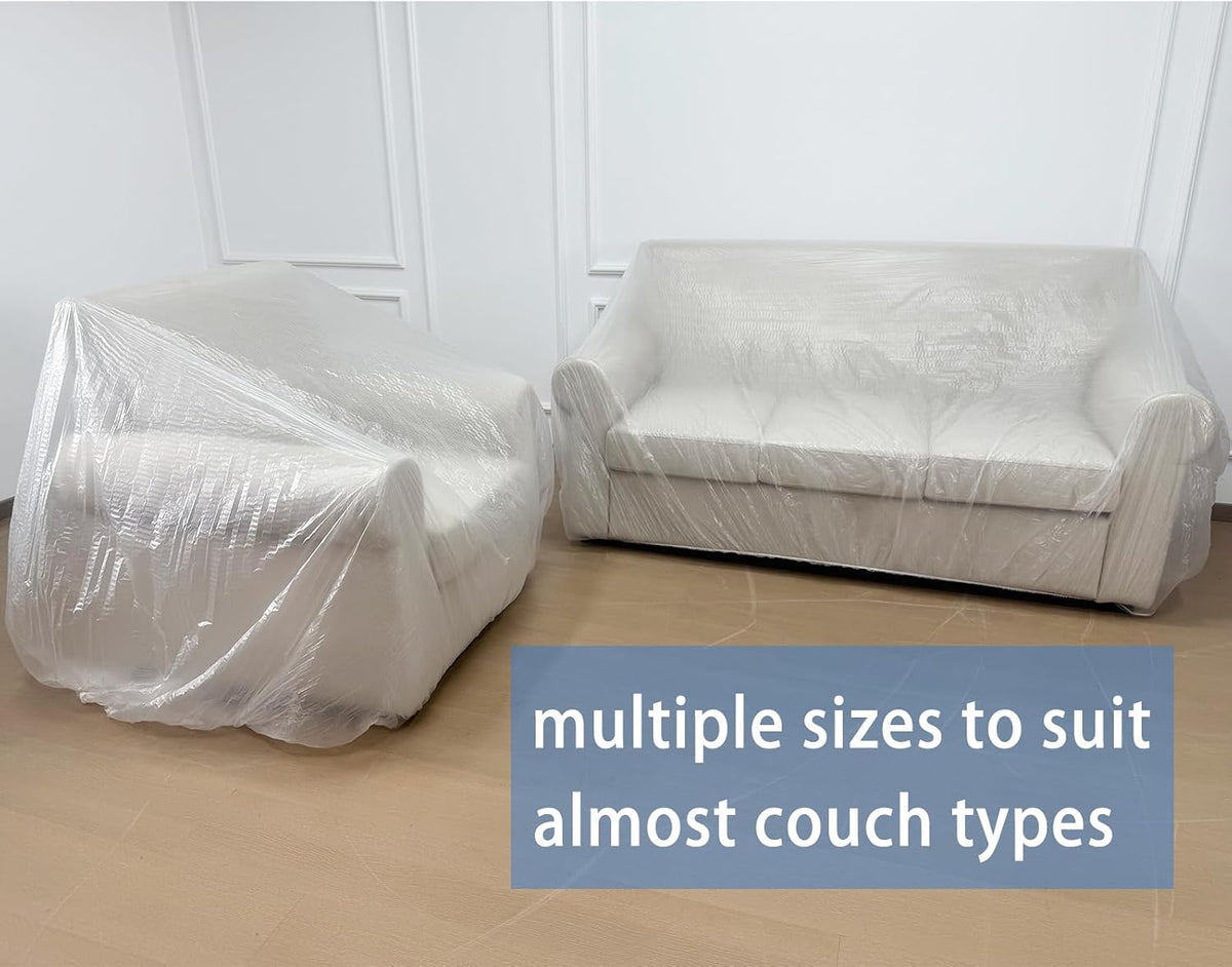 15 Pcs Disposable Furniture Dust Covers with Elastic, Plastic Dust Cover for Sofa Chair Dining Table TV Stand, Extra Large Clear Couch Bed Protector Covers for Moving and Storage, 3 Sizes (3XL 6L 6M)