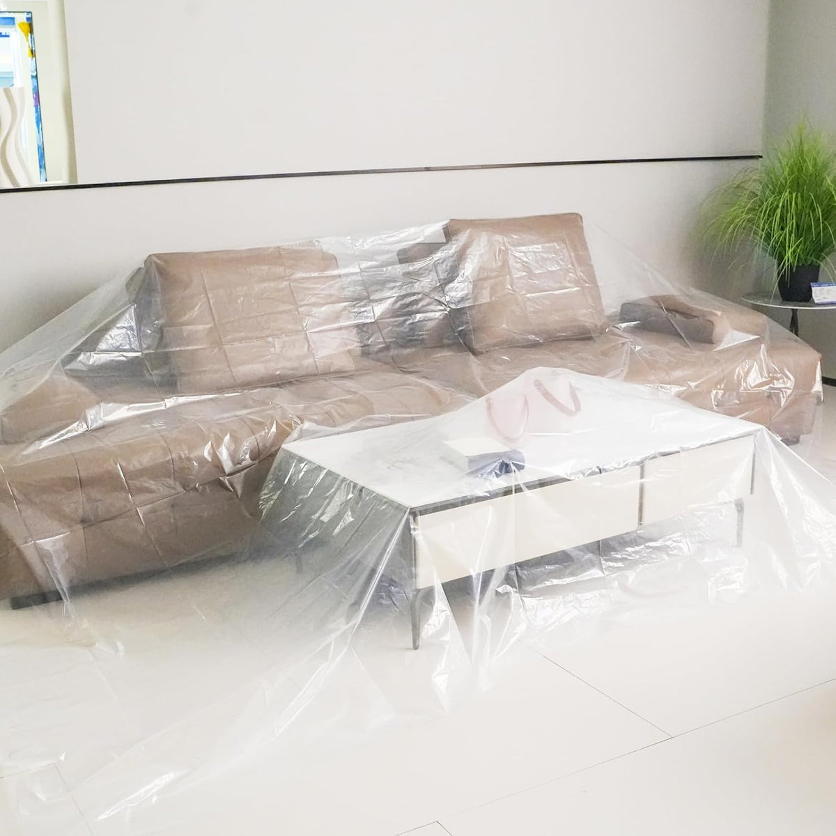 Heavy Duty Plastic Covers for Furniture, Waterproof Couch & Bed Sofa Cover Protector, Loveseat Storage Cover, Extra Large Plastic Sheet 106" x 146" (1)
