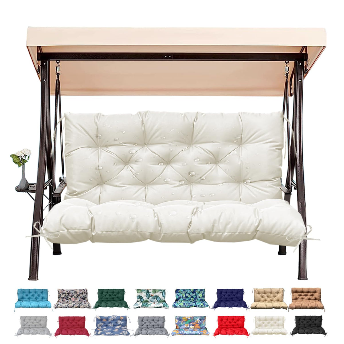 Outdoor/Indoor Swing Replacement Cushion, 2 or 3 Seats Bench Cushions with Backrest, Thicken 4" Recliner Seat Pad for Garden/Patio, Waterproof Premium Tufted Cushion with Ties(Turquoise-40x40x4in)