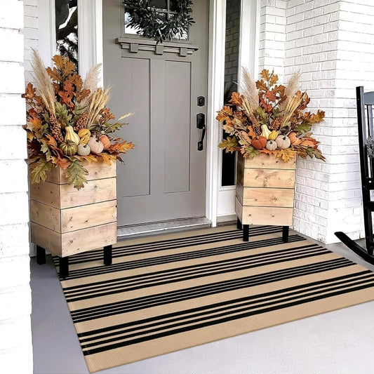 OJIA Outdoor Rug 3'x5', Black and Tan Patio Rugs Fall Door Mat Outside