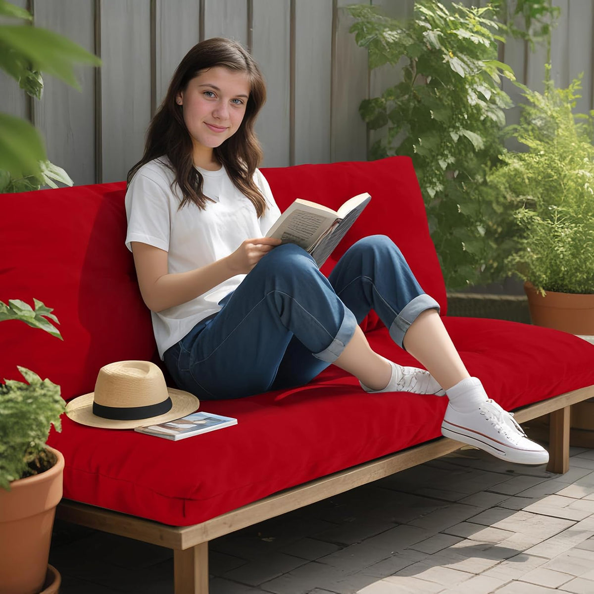 Outdoor Bench Cushion Waterproof, Tufted Bench Seat Cushion
