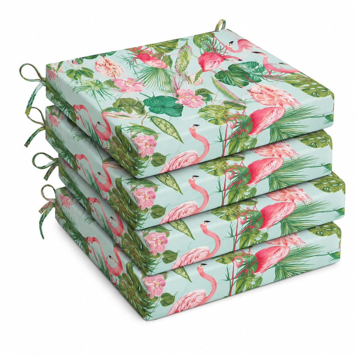 UNIKOME Outdoor Chair Cushions Pack of 4, Water Resistant Patio Cushions with Ties, High Density Sponge Filling Square Corner Seat Cushions for Outdoor Furniture, 18.5"*16"*3", Green