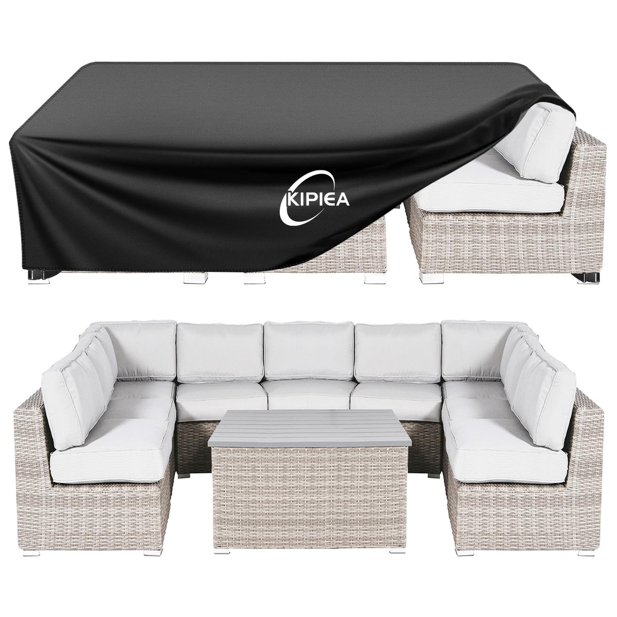 Kipiea Patio Furniture Covers Waterproof Winter, Heavy-Duty Outdoor Furniture Set Covers for Table Chairs, Anti-UV, No Tears or Fading (110" L x 84" W x 28" H)