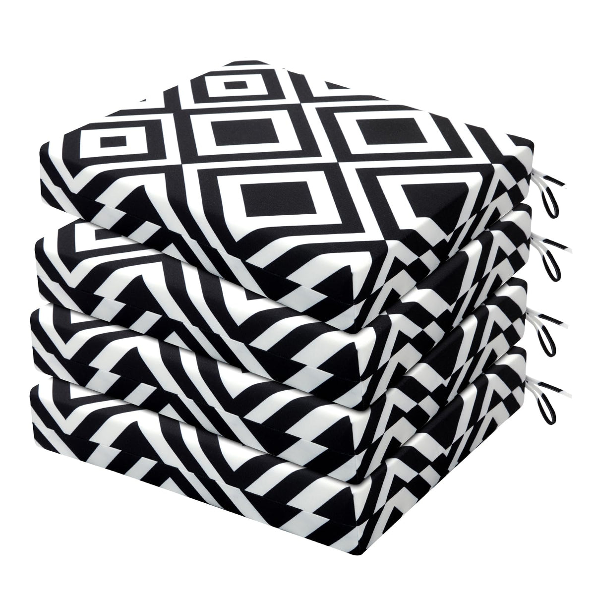 HARBOREST Outdoor Chair Cushions Set of 4, Water Resistant Patio Chair Cushions with Ties, Outdoor Seat Cushions for Patio Furniture, 17"x16"x2", Black/White Diamond
