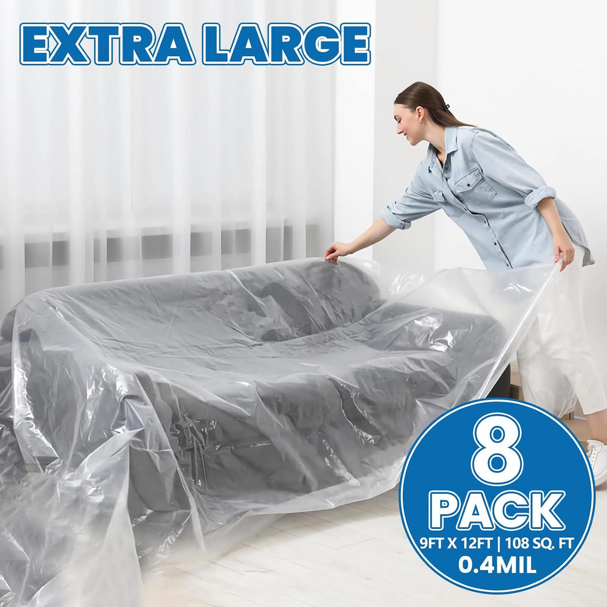 8 Pack Plastic Drop Cloth, 9 x 12 Feet Plastic Sheeting