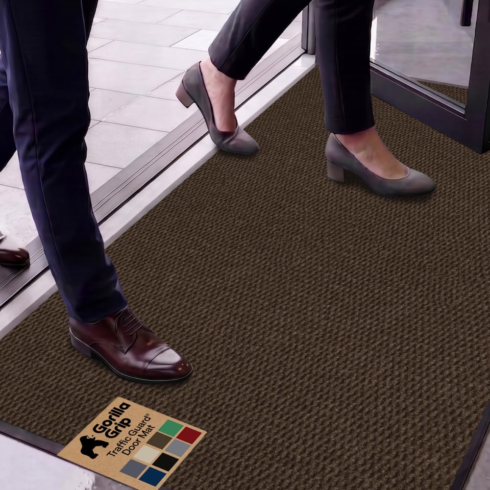 GORILLA GRIP Traffic Guard Indoor Outdoor Heavy Duty Door Mat, 72x48 Black