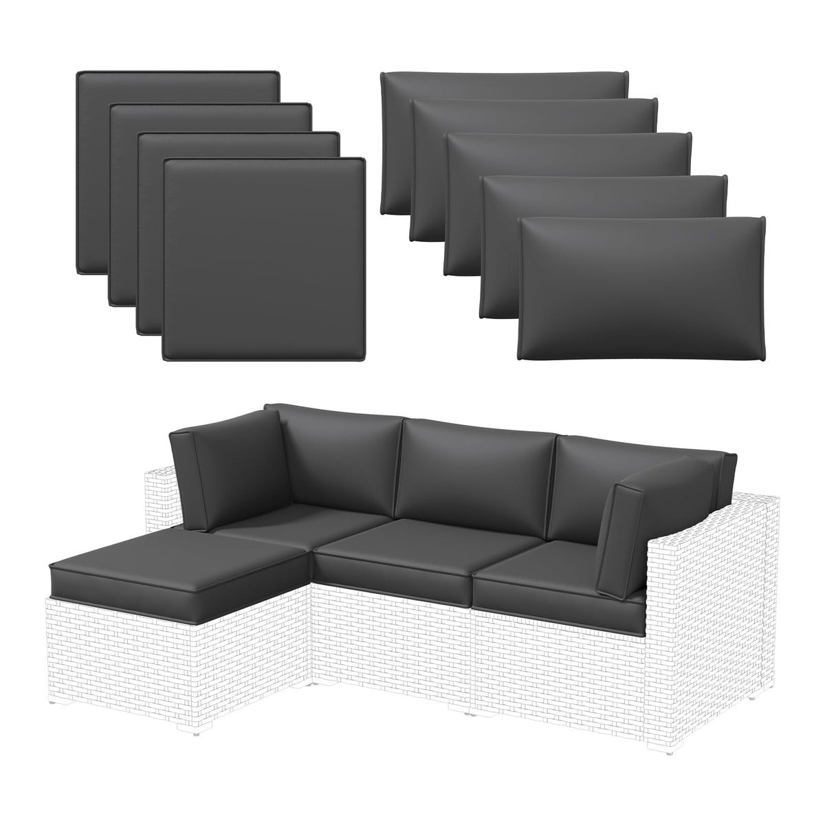 Aoxun Outdoor Replacement Cushions for Patio Furniture, Waterproof Sofa Cushion for 6-Seat Rattan Wicker Sectional Patio Conversation Sets, 14-Piece Cushions Set for L-Shape Couch, Navy