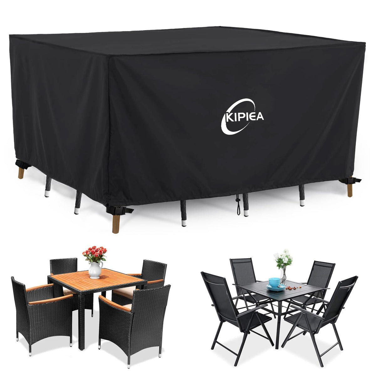 Kipiea Patio Furniture Covers Waterproof Winter, Heavy-Duty Outdoor Furniture Set Covers for Table Chairs, Anti-UV, No Tears or Fading (110" L x 84" W x 28" H)