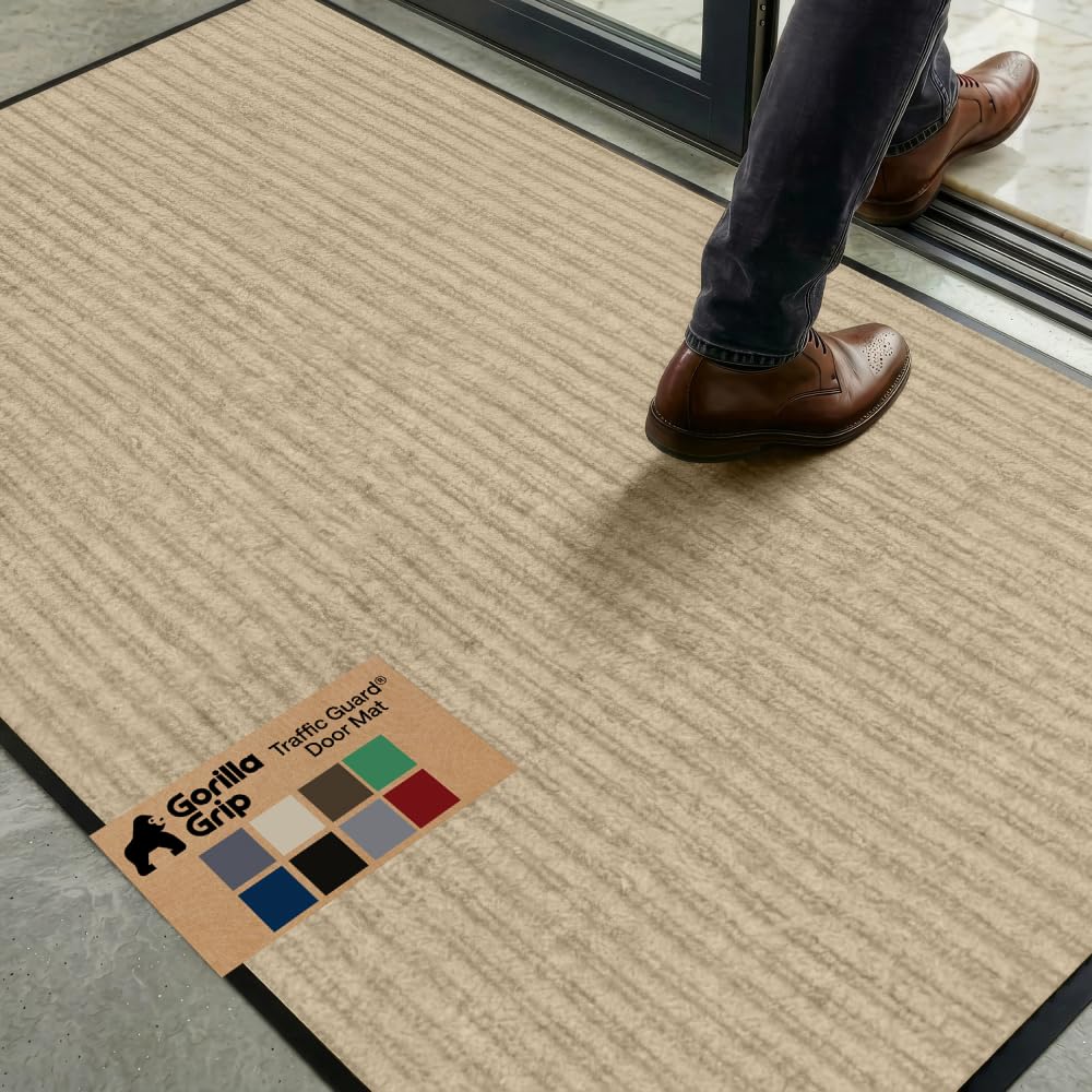 GORILLA GRIP Traffic Guard Indoor Outdoor Heavy Duty Door Mat, 72x48 Black