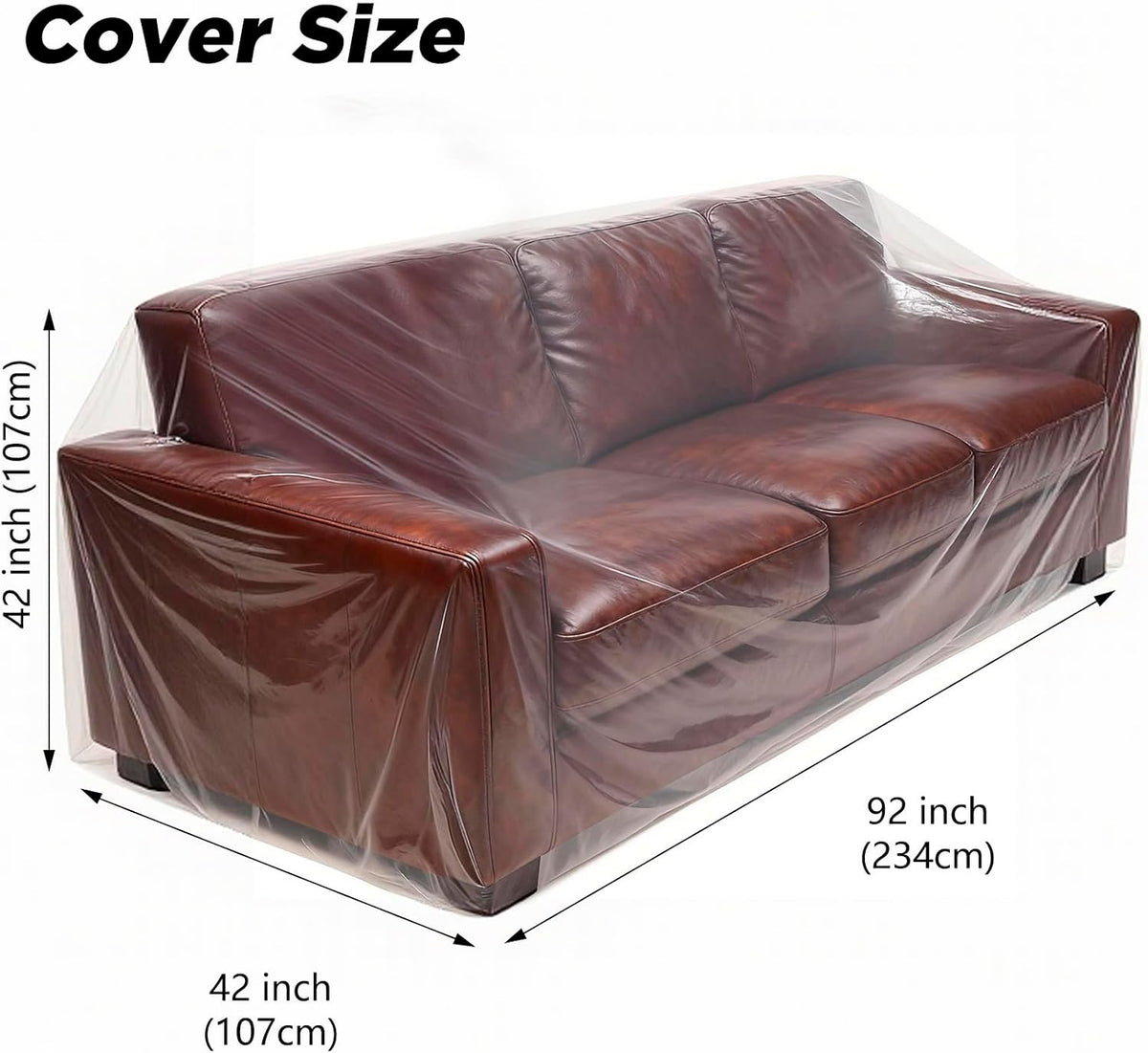 Plastic Couch Cover Furniture Cover with Elastic Band, Clear Sofa Cover Protector for Moving and Storage, Waterproof & Dustproof Moving Bags for Couch Slipcover 92W x 42D x 42H Inches (Sofa)