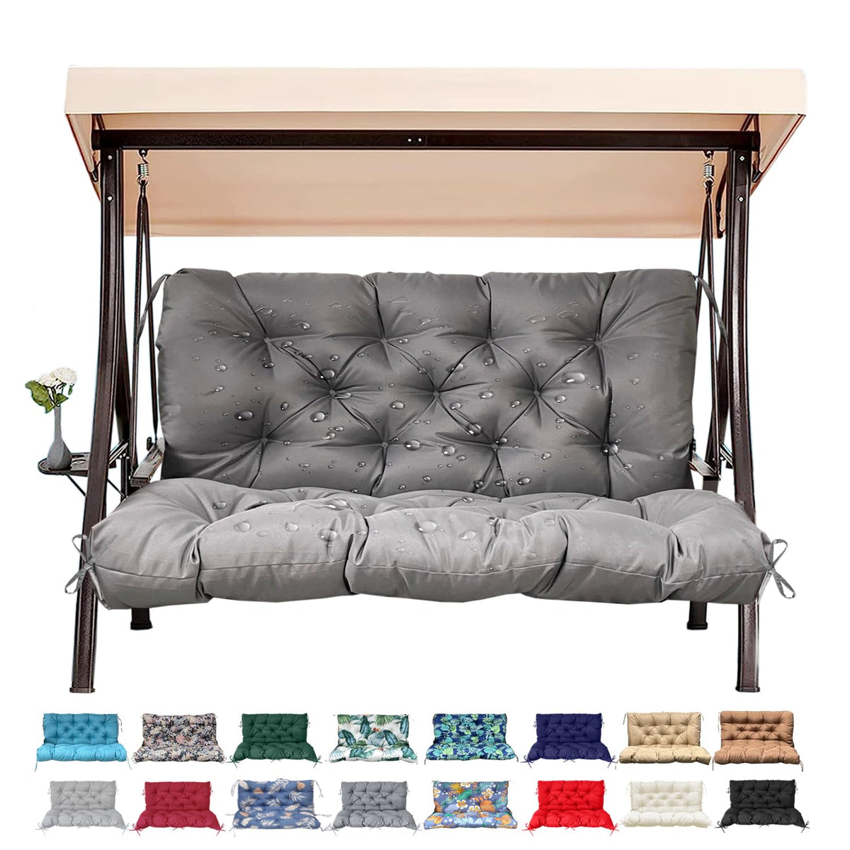 Outdoor/Indoor Swing Replacement Cushion, 2 or 3 Seats Bench Cushions with Backrest, Thicken 4" Recliner Seat Pad for Garden/Patio, Waterproof Premium Tufted Cushion with Ties(Turquoise-40x40x4in)