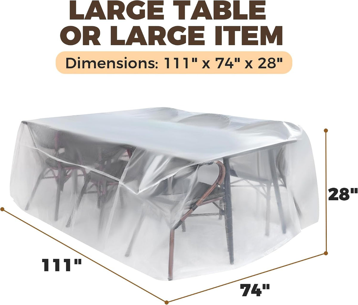 Storage Standard Patio Table and Chair Cover for Outdoor Furniture - Rectangular Outdoor Patio Furniture Covers Waterproof, Reusable Heavy-Duty Plastic Table Cover Protector, 111" x 74" x 28"