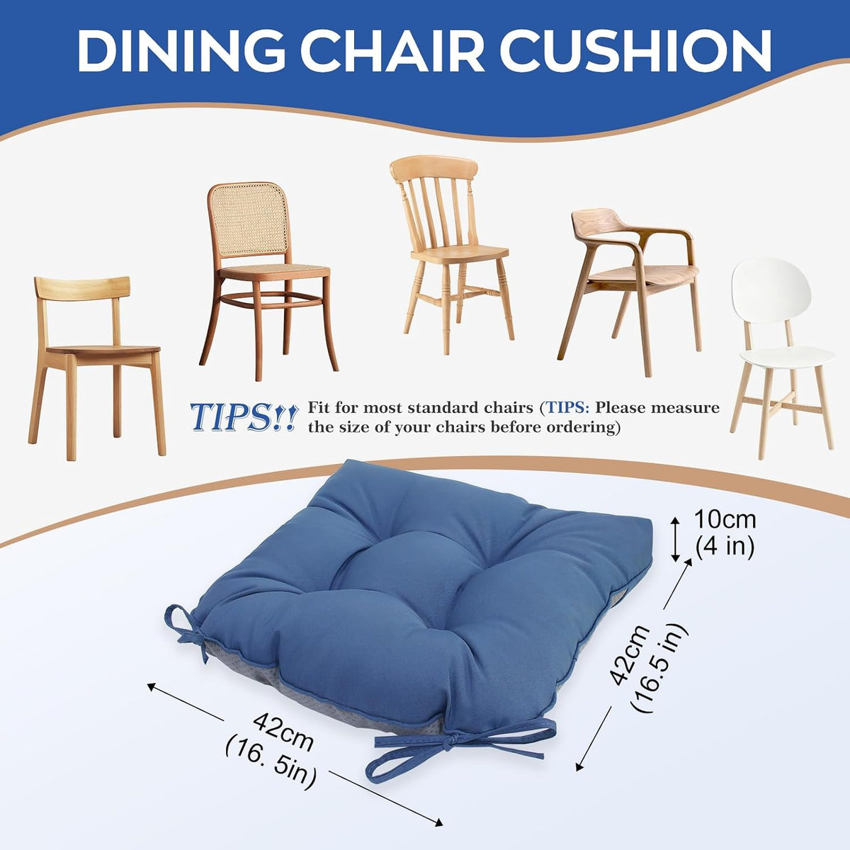 Chair Cushions for Dining Chairs Set of 2, 4" Thick Kitchen Chair Cushions