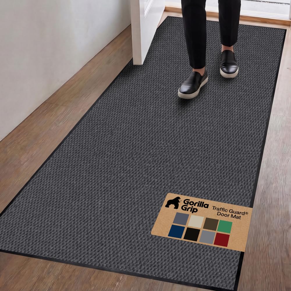 GORILLA GRIP Traffic Guard Indoor Outdoor Heavy Duty Door Mat, 72x48 Black