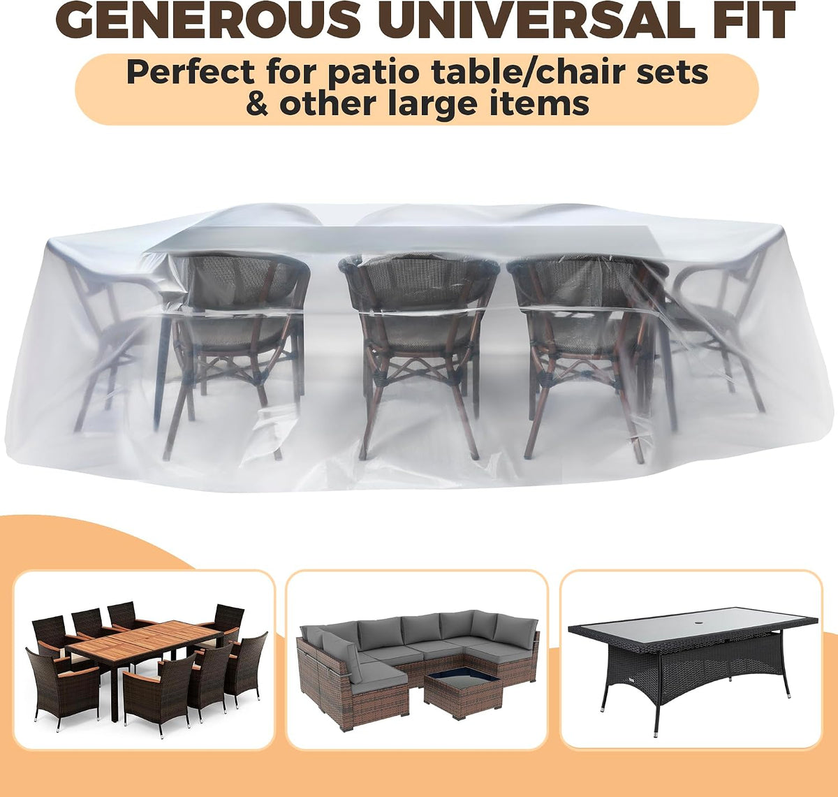 Storage Standard Patio Table and Chair Cover for Outdoor Furniture - Rectangular Outdoor Patio Furniture Covers Waterproof, Reusable Heavy-Duty Plastic Table Cover Protector, 111" x 74" x 28"