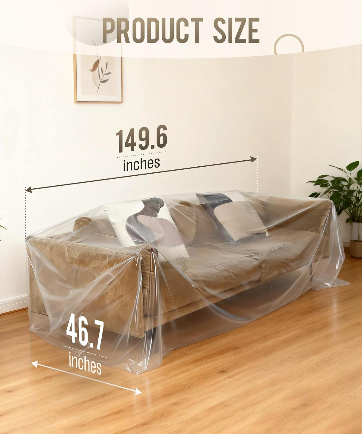 Magicheap Plastic Couch Cover 2 Pack, 150" H x 47" W, Clear