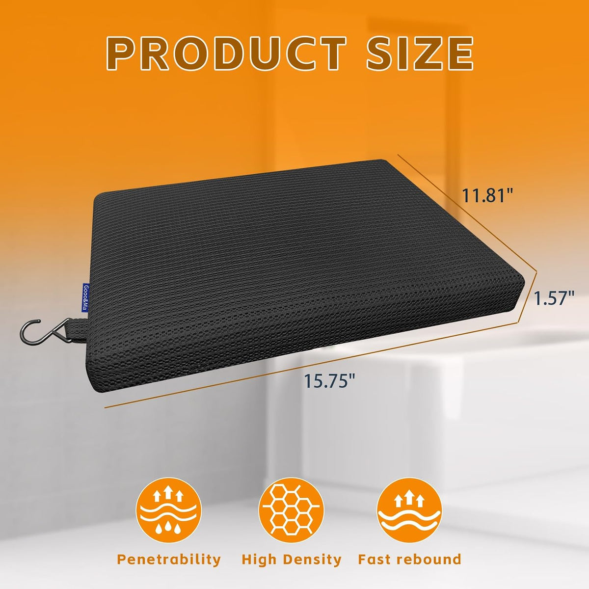 Shower Cushion, Non-Slip Air Fiber Bath Pad, Black