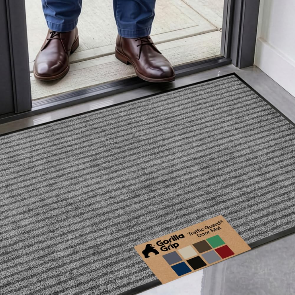 GORILLA GRIP Traffic Guard Indoor Outdoor Heavy Duty Door Mat, 72x48 Black