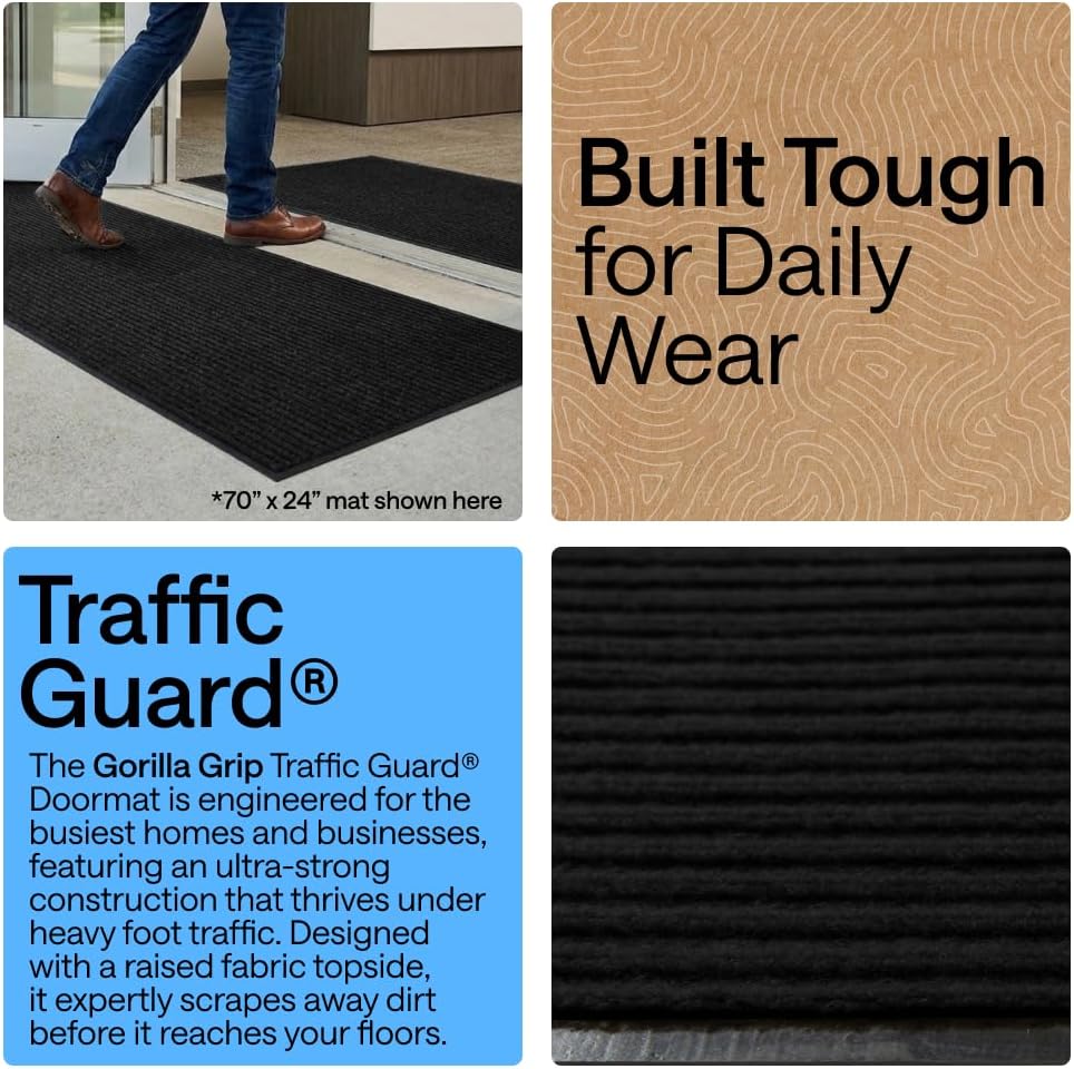 GORILLA GRIP Traffic Guard Indoor Outdoor Heavy Duty Door Mat, 72x48 Black