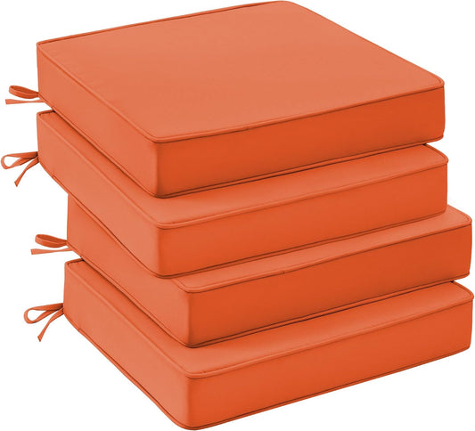 UNIKOME Outdoor Chair Cushions Set of 4, Water Resistant Patio Seat Cushions with Ties for Outdoor Furniture, High-Density Foam, UV & Fade Resistant, Piped Edge – 19" x 19" x 3", Orange