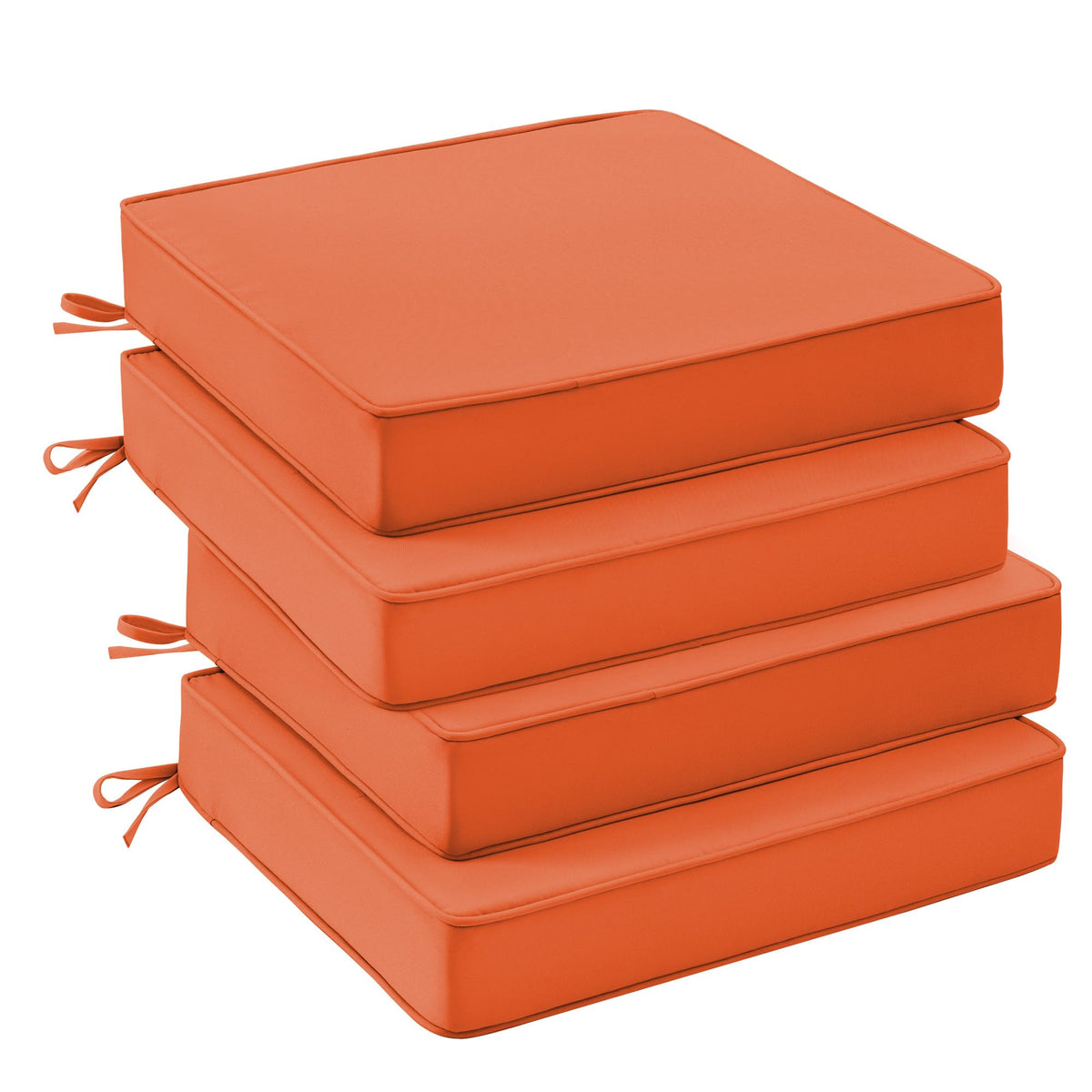 UNIKOME Outdoor Chair Cushions Set of 4, Water Resistant Patio Seat Cushions with Ties for Outdoor Furniture, High-Density Foam, UV & Fade Resistant, Piped Edge – 19" x 19" x 3", Orange