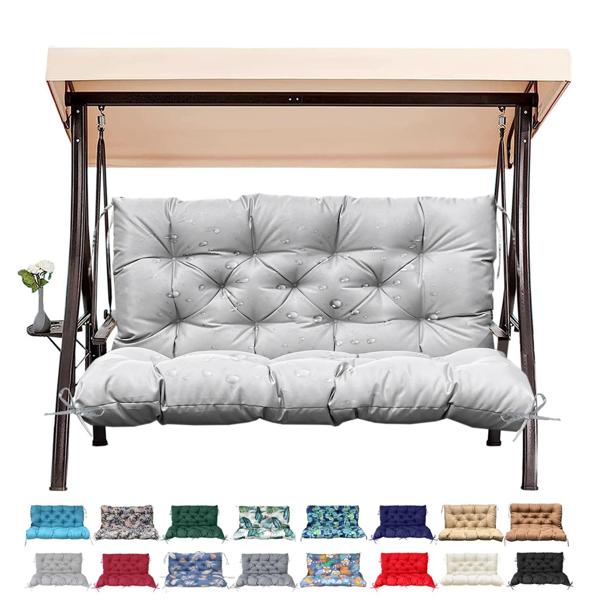 Outdoor/Indoor Swing Replacement Cushion, 2 or 3 Seats Bench Cushions with Backrest, Thicken 4" Recliner Seat Pad for Garden/Patio, Waterproof Premium Tufted Cushion with Ties(Turquoise-40x40x4in)
