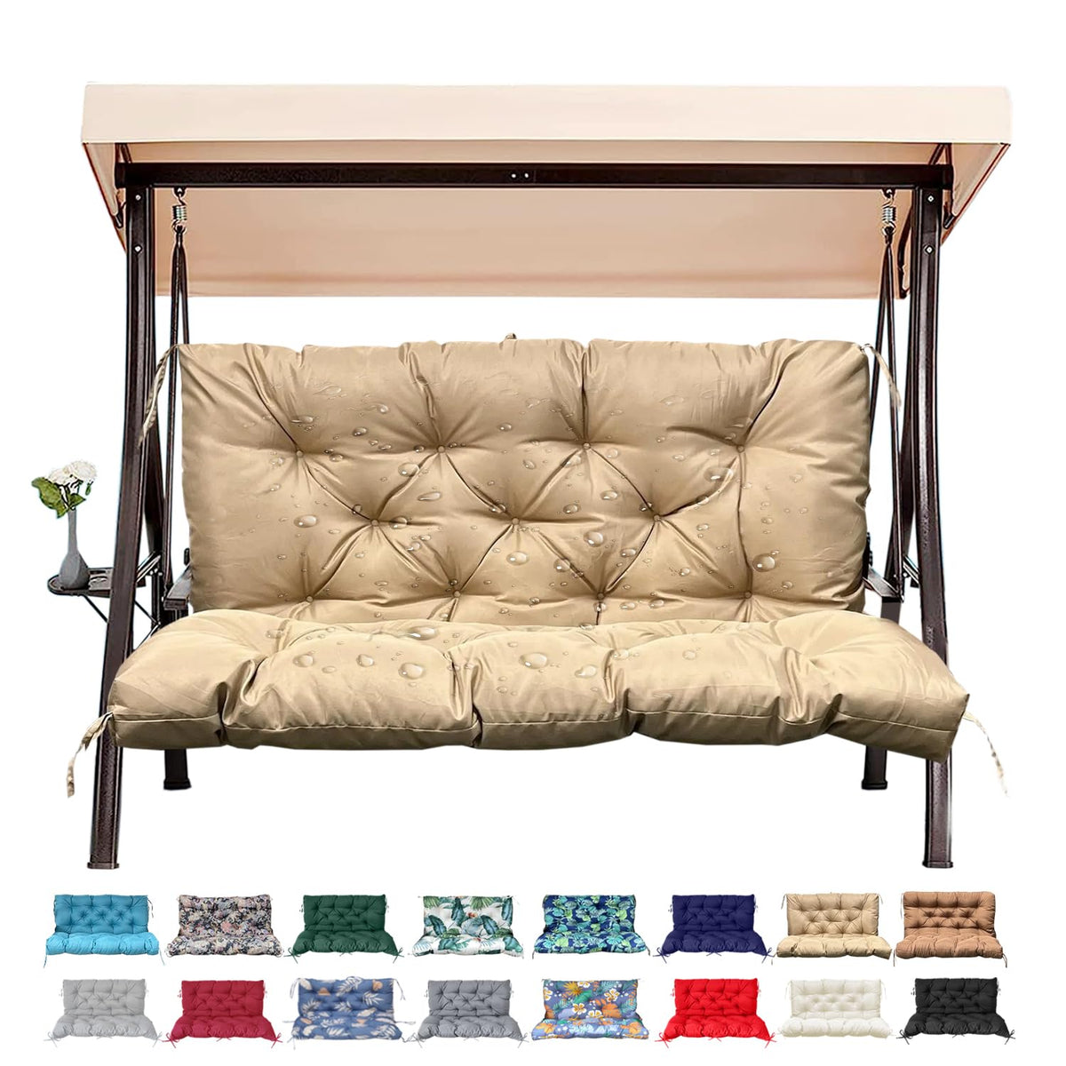 Outdoor/Indoor Swing Replacement Cushion, 2 or 3 Seats Bench Cushions with Backrest, Thicken 4" Recliner Seat Pad for Garden/Patio, Waterproof Premium Tufted Cushion with Ties(Turquoise-40x40x4in)