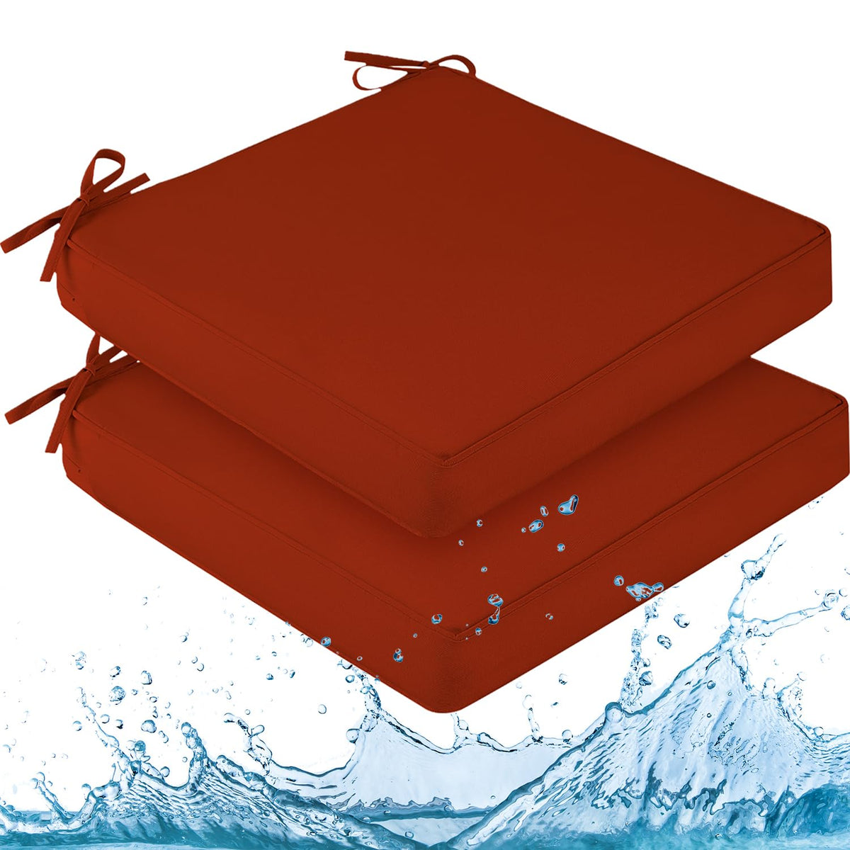 downluxe Outdoor Chair Cushions Set of 4, Waterproof 19" x 19" x 3" Patio Chair Cushion with Non-Slip Ties & Handle, Square Outdoor Cushion for Patio Furniture with Removable Cover, Navy