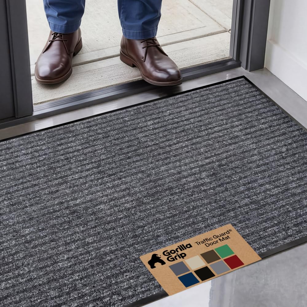 GORILLA GRIP Traffic Guard Indoor Outdoor Heavy Duty Door Mat, 72x48 Black