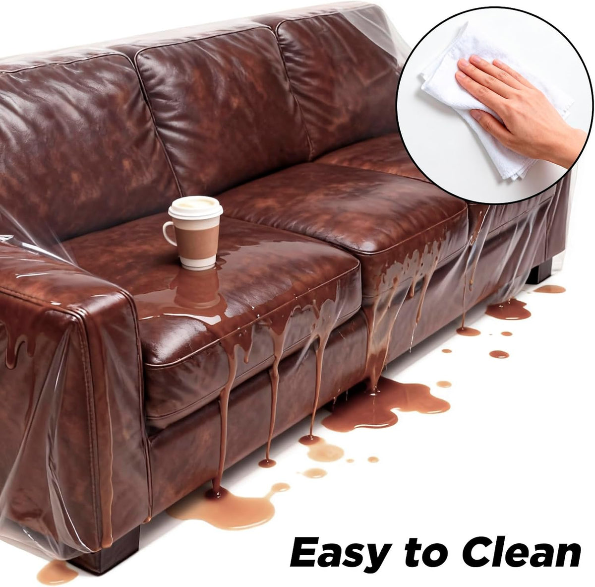 Plastic Couch Cover Furniture Cover with Elastic Band, Clear Sofa Cover Protector for Moving and Storage, Waterproof & Dustproof Moving Bags for Couch Slipcover 92W x 42D x 42H Inches (Sofa)